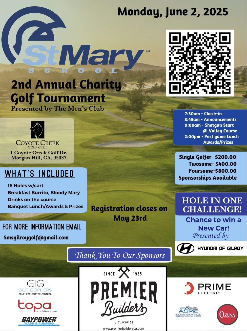 St. Mary School Fundraising Golf Tournament Information Flyer
